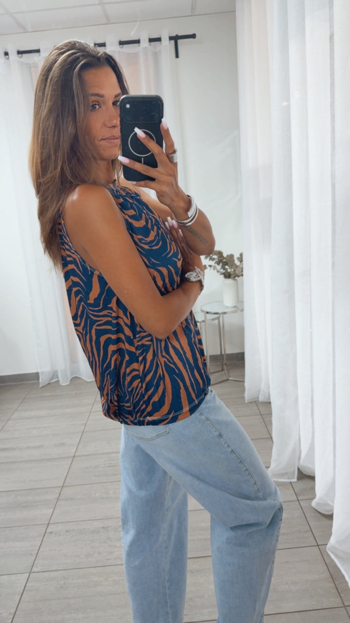 ANIMAL Print ärmelloses Top / dunkel blau - rost Art. 15354