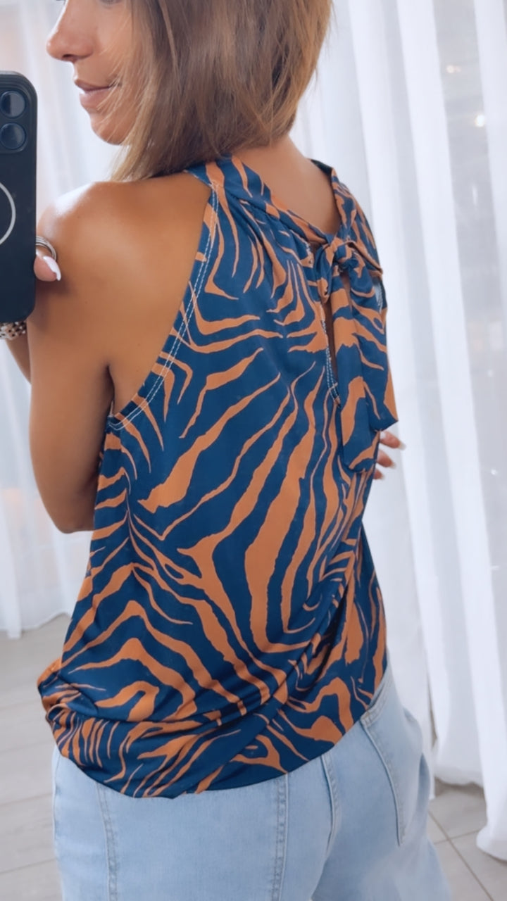 ANIMAL Print ärmelloses Top / dunkel blau - rost Art. 15354