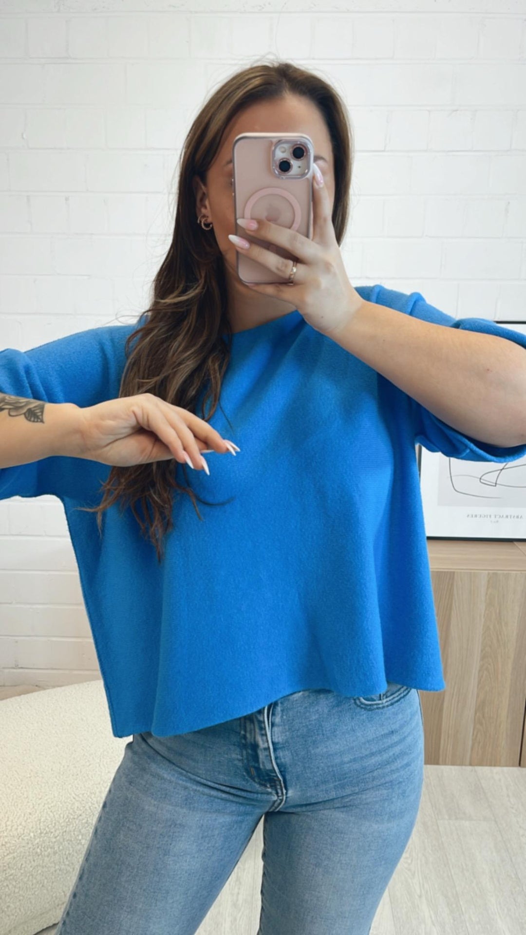 Leichtes Strick oversize T-shirt / royal blau Art. 9313