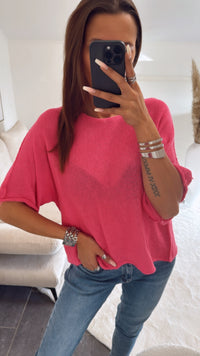 weites Strick T-Shirt Oberteil  / pink Art. 9321