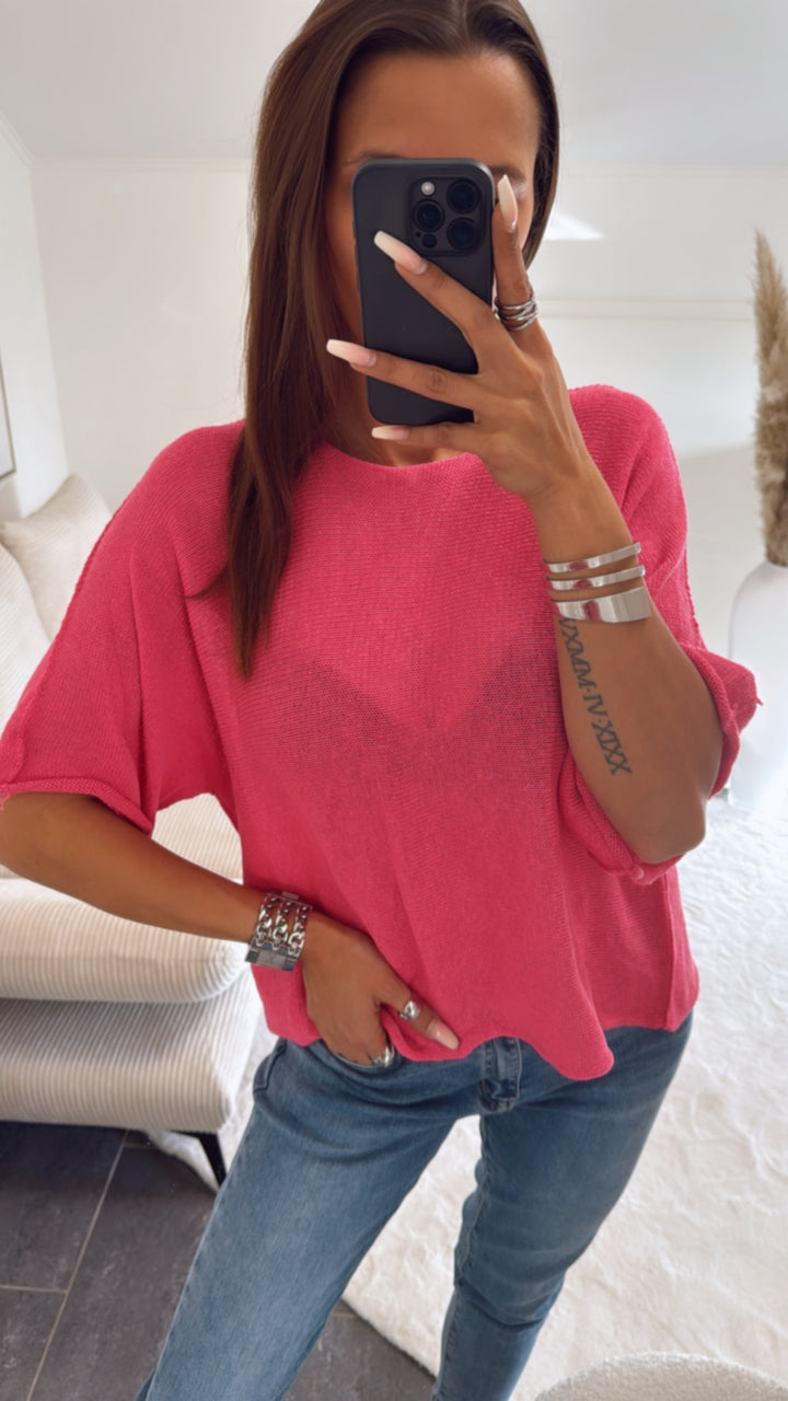 weites Strick T-Shirt Oberteil  / pink Art. 9321
