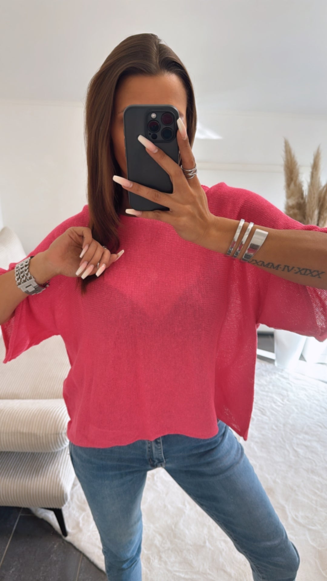 weites Strick T-Shirt Oberteil  / pink Art. 9321