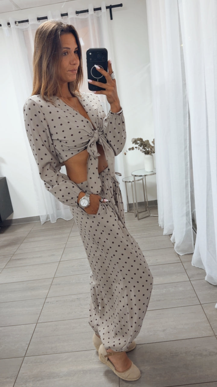 PUNKTE Set aus Hose und Bolero Oberteil / light taupe - braun Art. 15336
