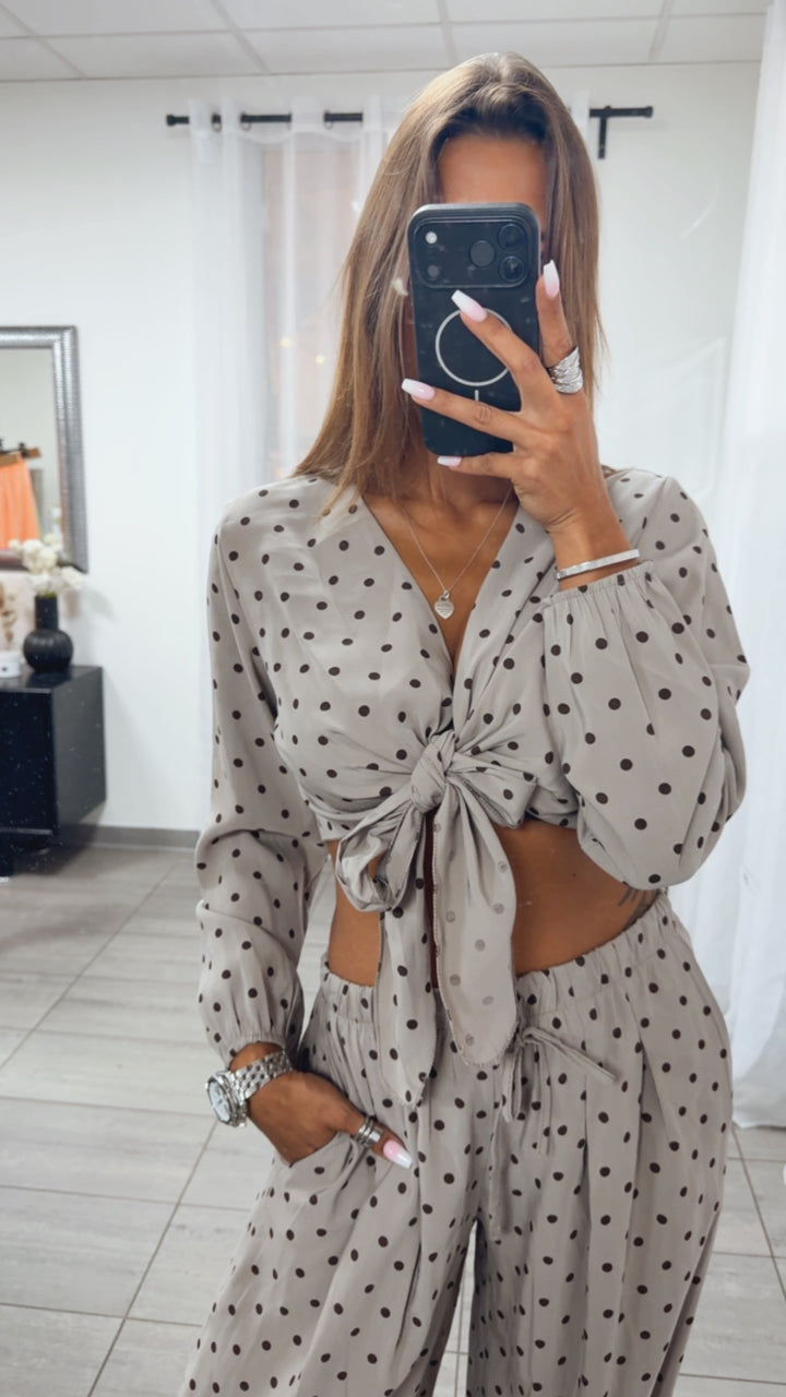 PUNKTE Set aus Hose und Bolero Oberteil / light taupe - braun Art. 15336