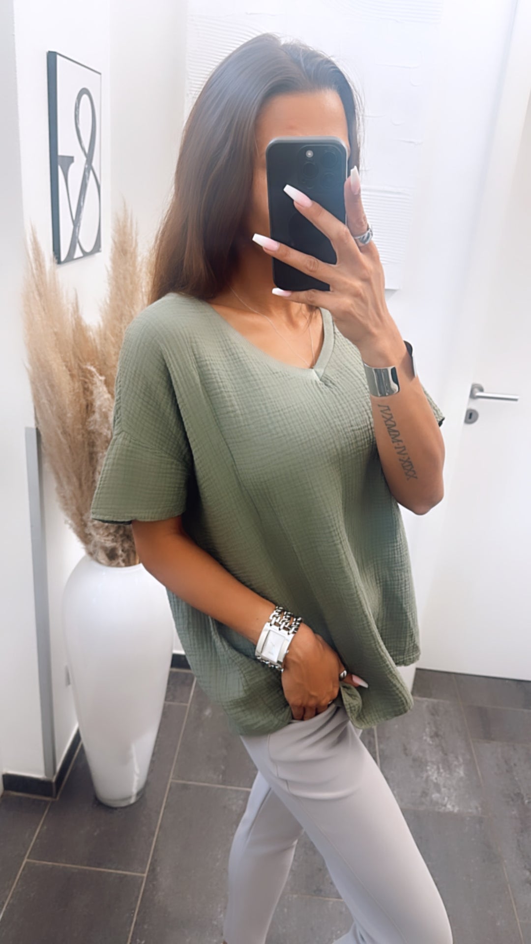 Musselin T-shirt, weiter Schnitt / khaki Art. 6857