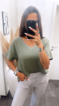 Musselin T-shirt, weiter Schnitt / khaki Art. 6857