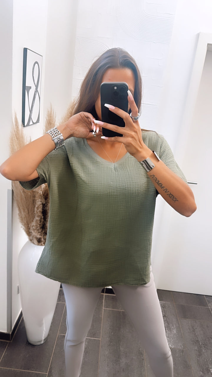 Musselin T-shirt, weiter Schnitt / khaki Art. 6857