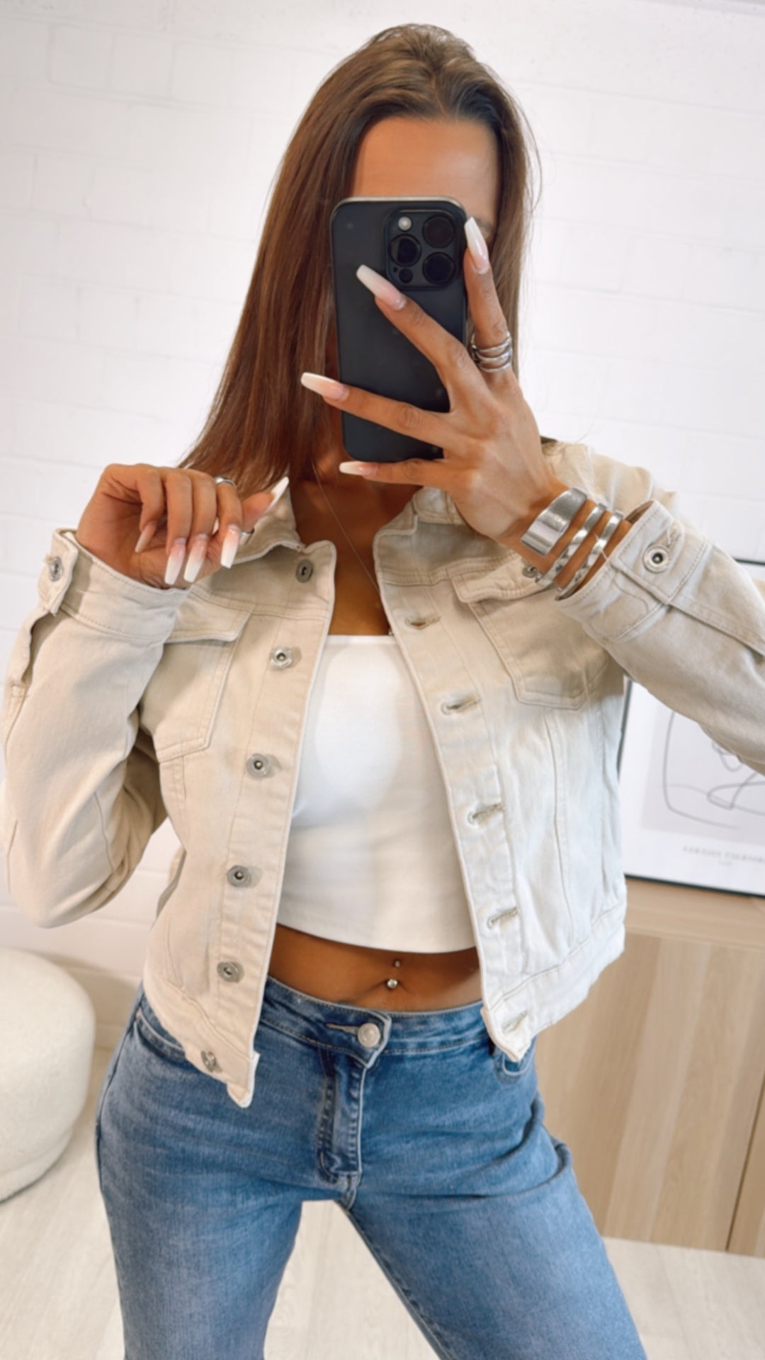schlichte Denim Jacke / beige Art. 9368