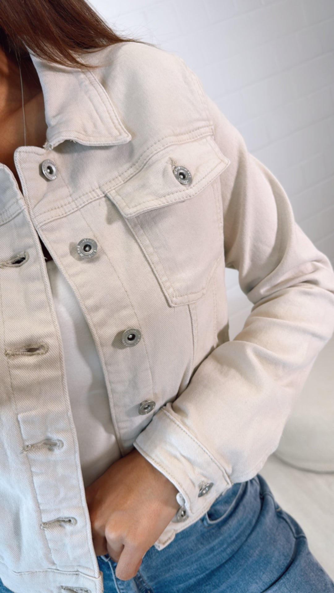 schlichte Denim Jacke / beige Art. 9368