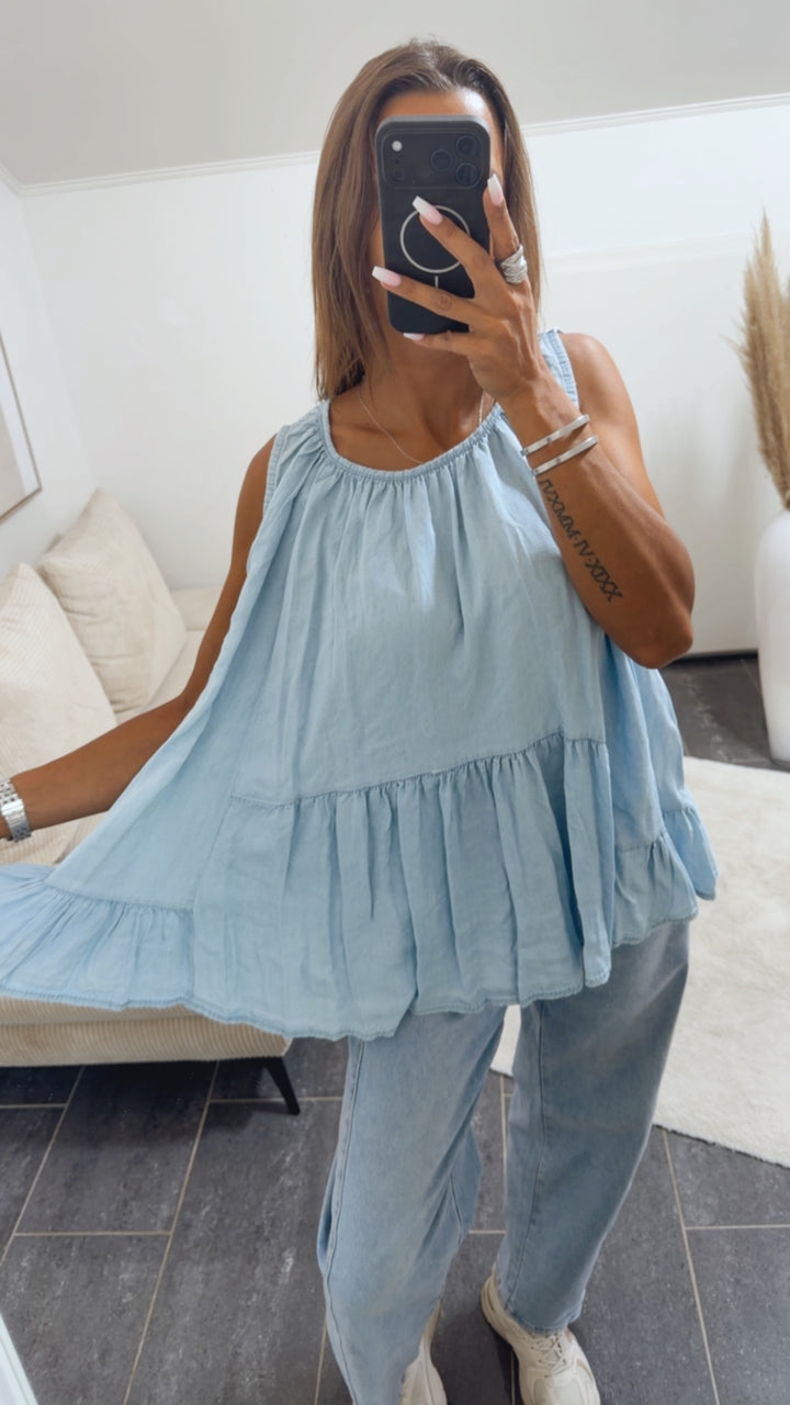 DENIM LOOK ärmelloses Oberteil / HELL Art. 15284