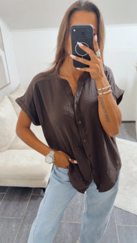 Musselin Shirt mit Knopfleiste, OHNE Kragen / braun Art. 15379