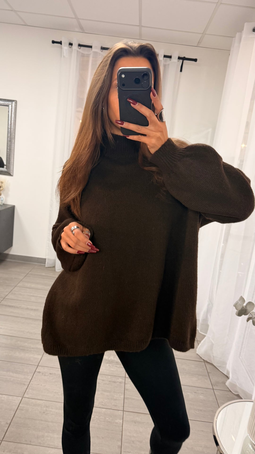 Langer Oversize Pullover / schoko braun Art. 16709