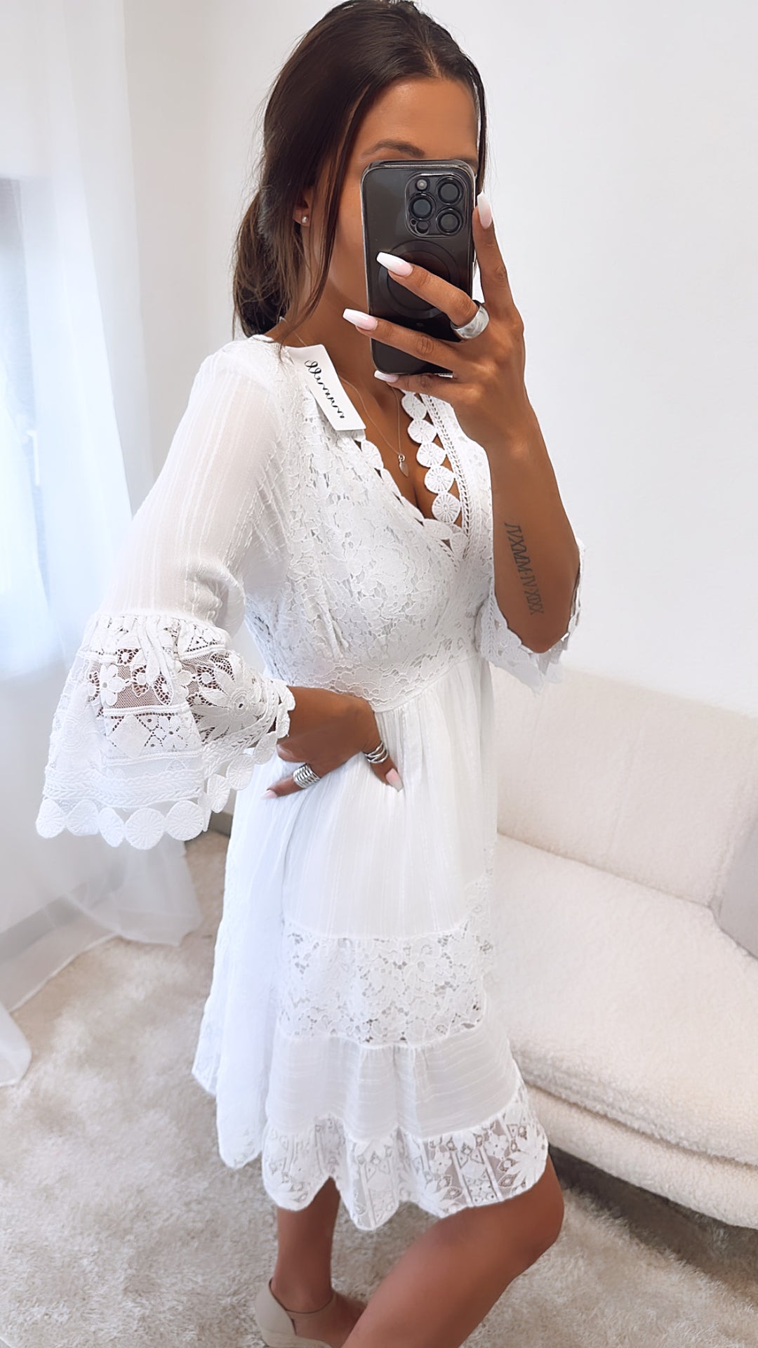 MIDI Boho - Style Kleid / weiss Art. 4777