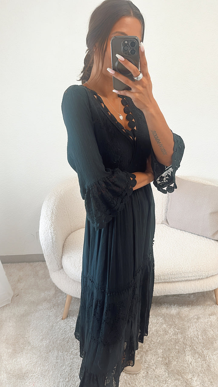 Maxi Boho - Style Kleid / schwarz Art. 4773