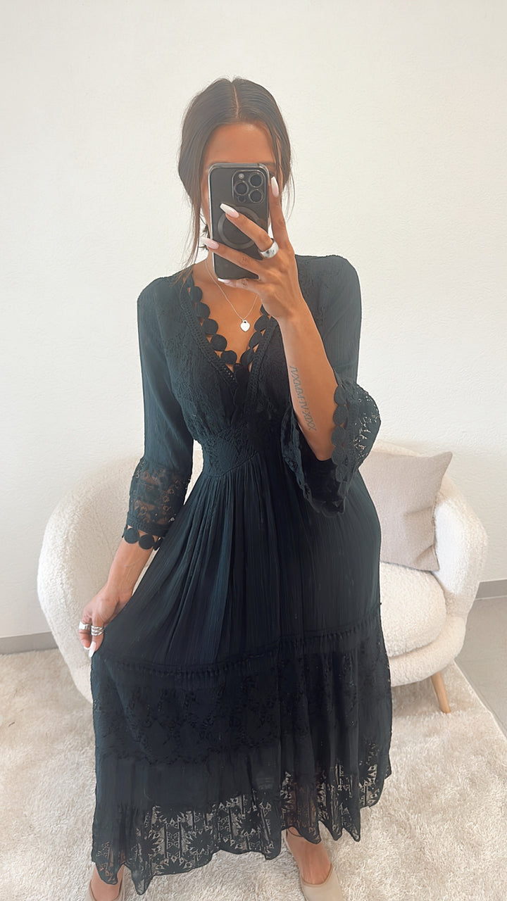 Maxi Boho - Style Kleid / schwarz Art. 4773