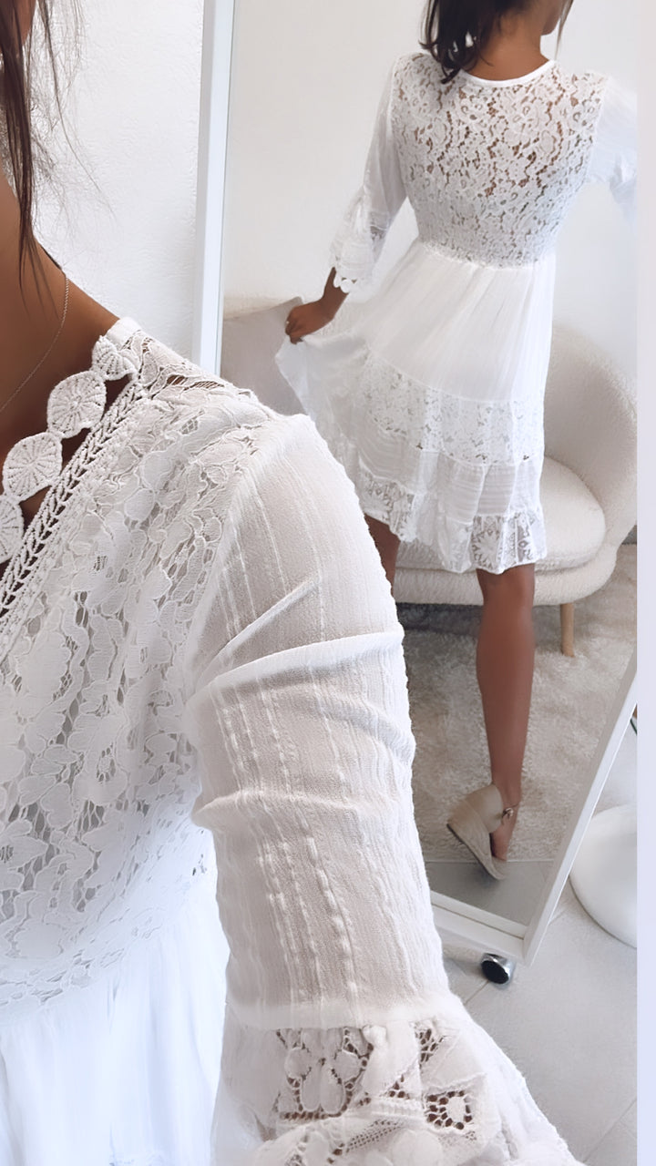 MIDI Boho - Style Kleid / weiss Art. 4777