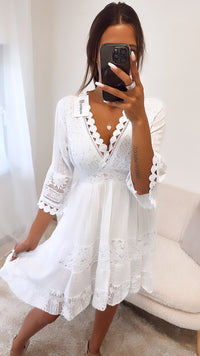 MIDI Boho - Style Kleid / weiss Art. 4777