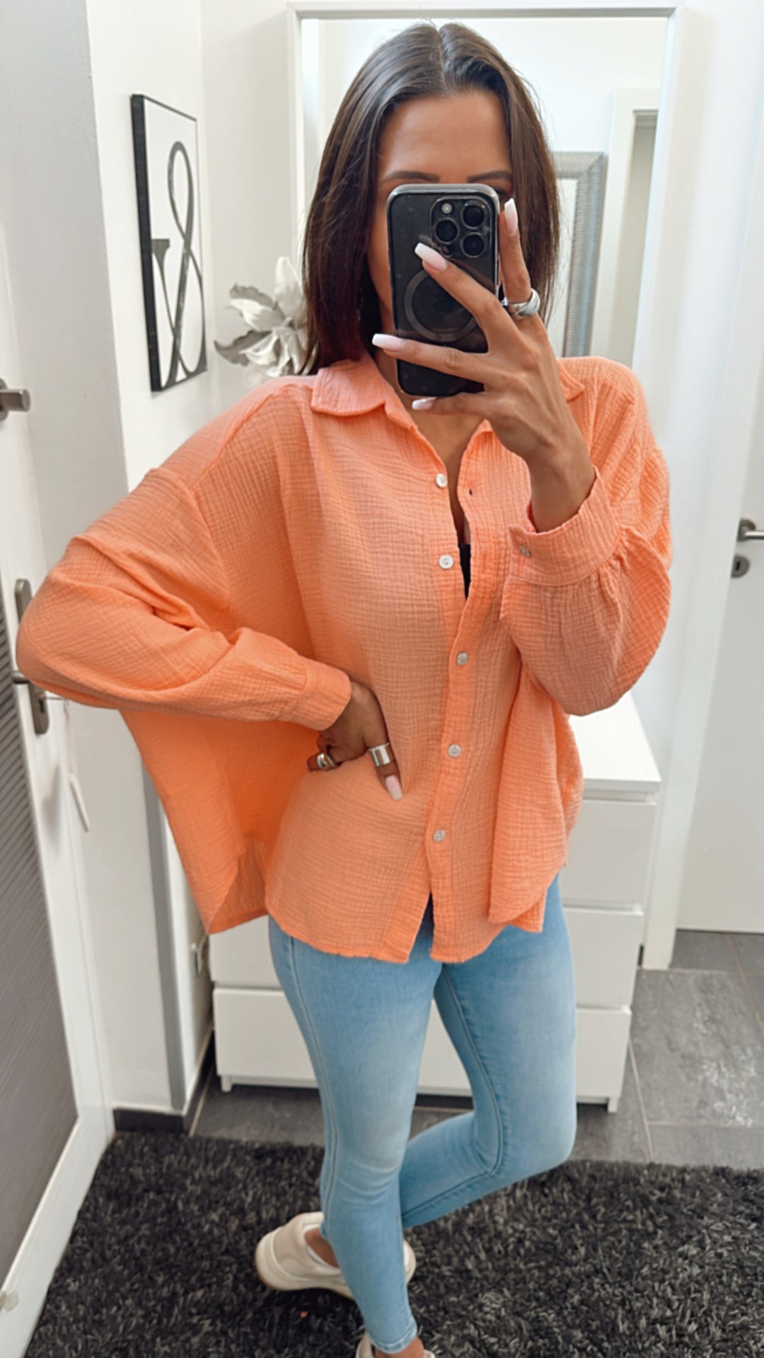 KURZE Oversize Musselin Bluse / soft orange Art. 4600