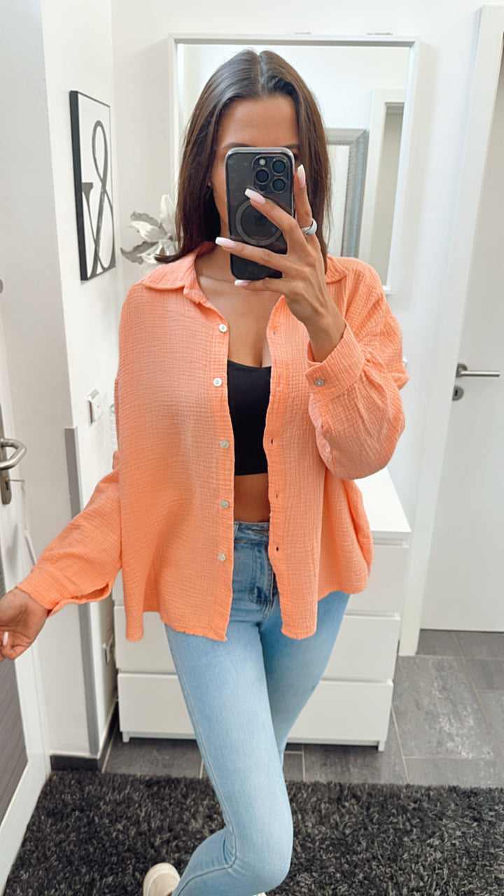 KURZE Oversize Musselin Bluse / soft orange Art. 4600