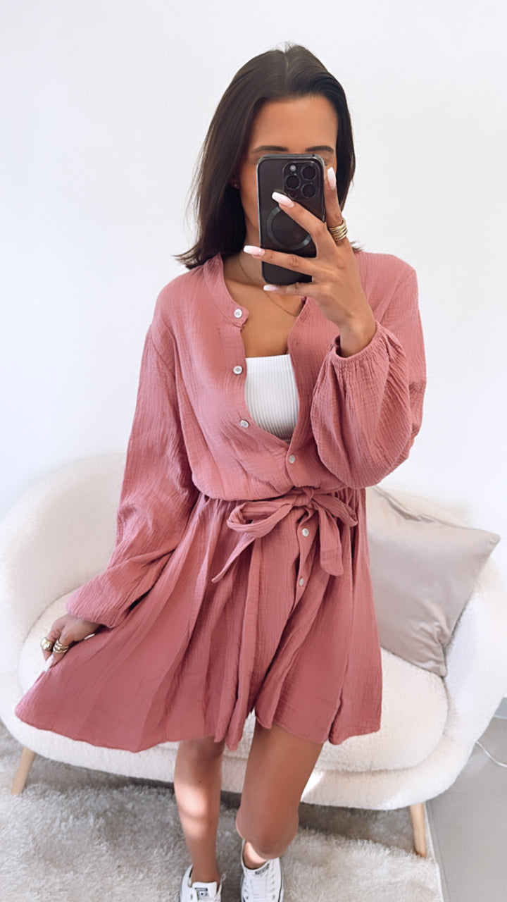 Kleid Musselin Stoff / helle beere Art. 4498