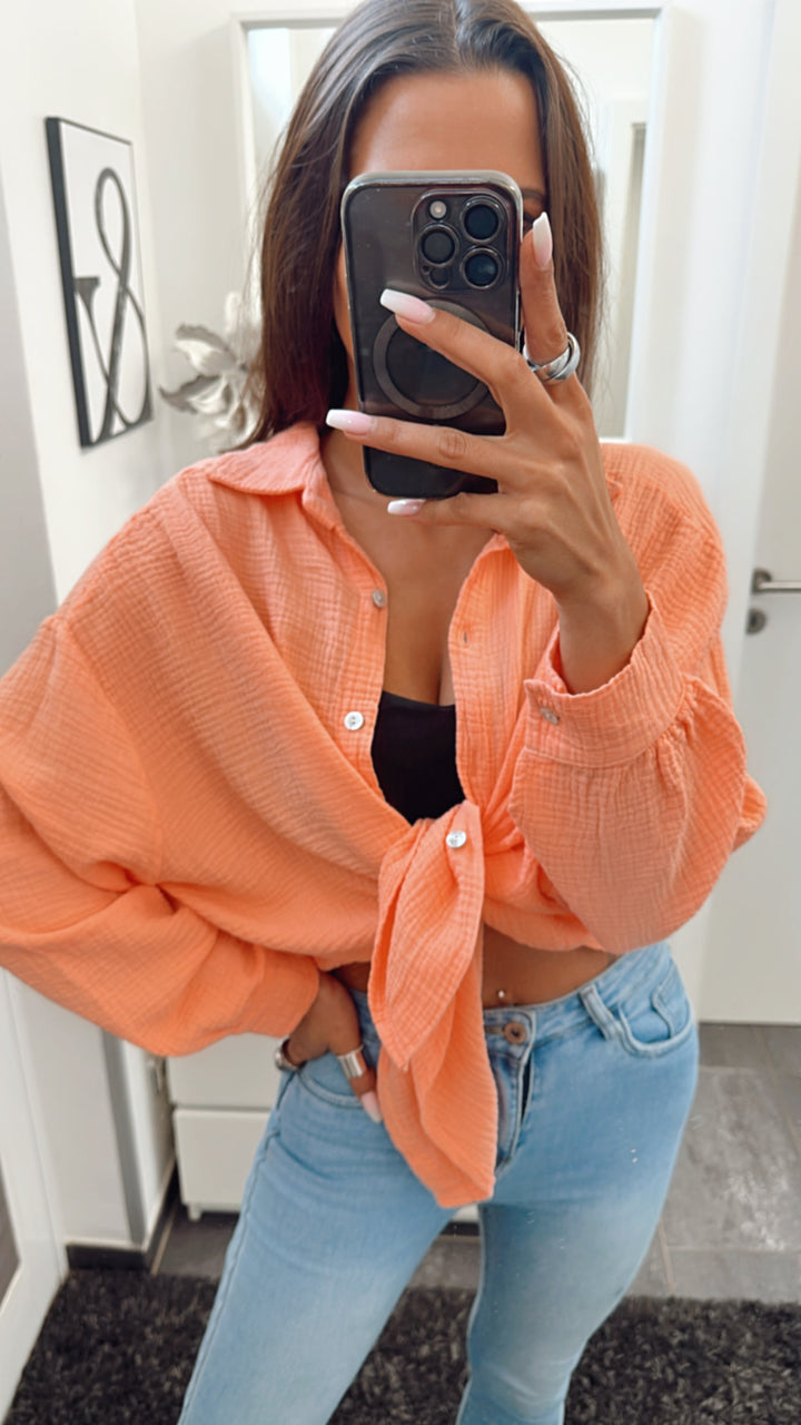 KURZE Oversize Musselin Bluse / soft orange Art. 4600