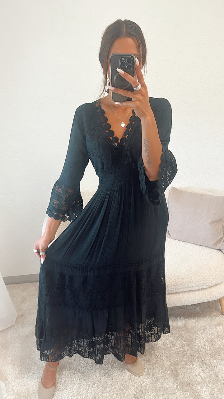 Maxi Boho - Style Kleid / schwarz Art. 4773