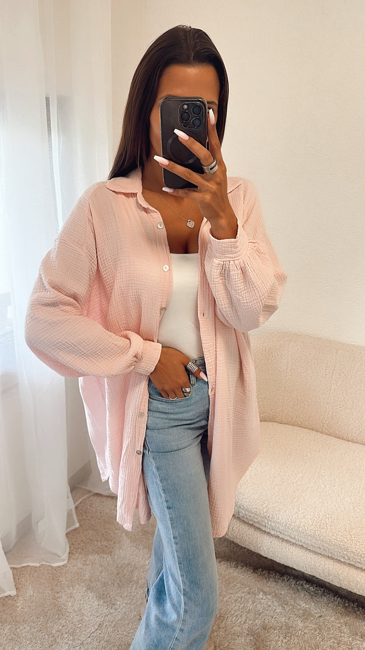 LANGE Oversize Musselin Bluse / lachs Art. 4885