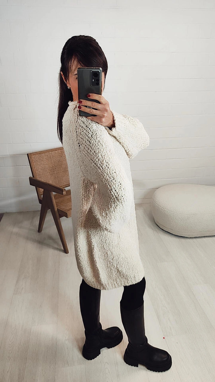 TEDDY Long Pulli / Kleid mit Stehkragen / creme Art. 7951