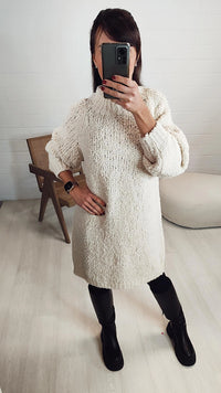 TEDDY Long Pulli / Kleid mit Stehkragen / creme Art. 7951