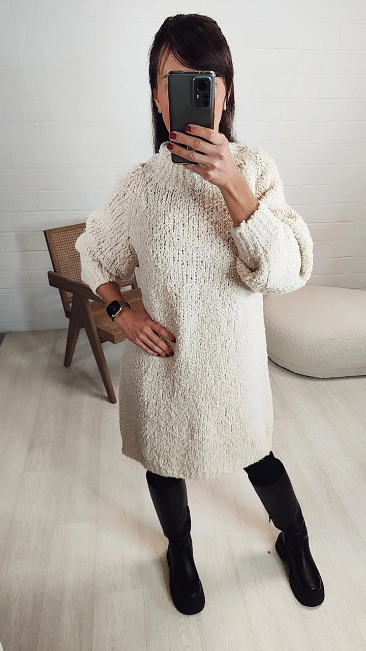 TEDDY Long Pulli / Kleid mit Stehkragen / creme Art. 7951