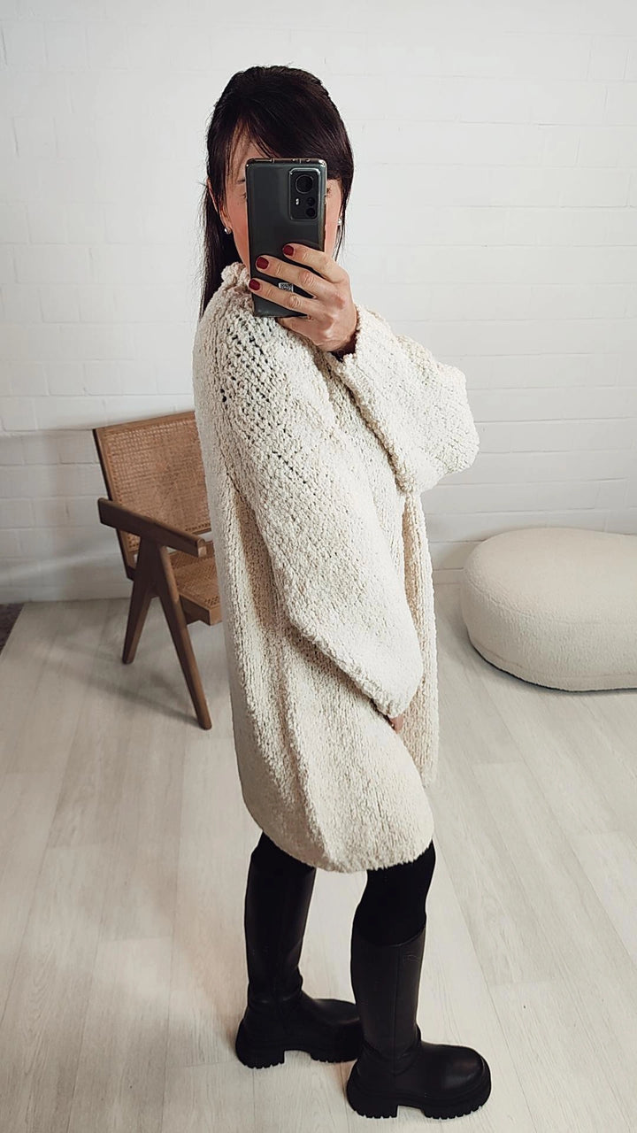 TEDDY Long Pulli / Kleid mit Stehkragen / creme Art. 7951