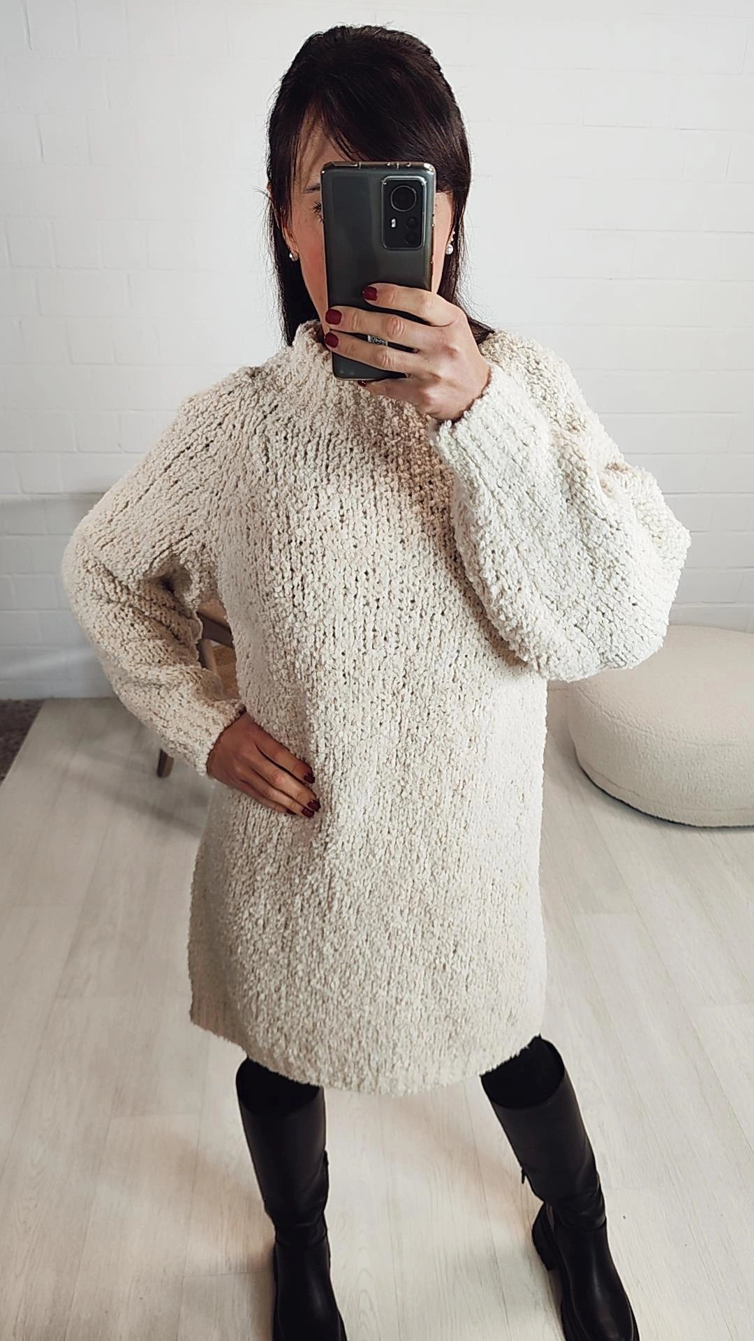 TEDDY Long Pulli / Kleid mit Stehkragen / creme Art. 7951