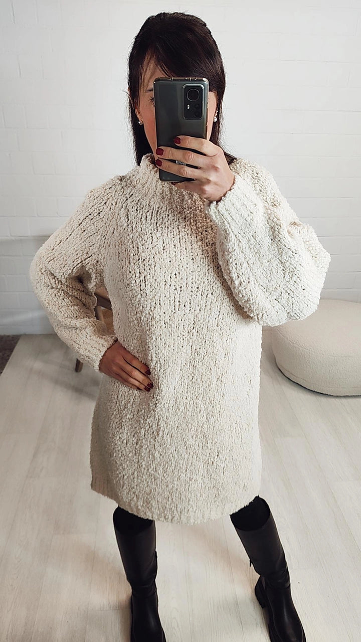 TEDDY Long Pulli / Kleid mit Stehkragen / creme Art. 7951