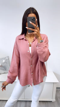 KURZE Oversize Musselin Bluse / helle Beere Art. 3158