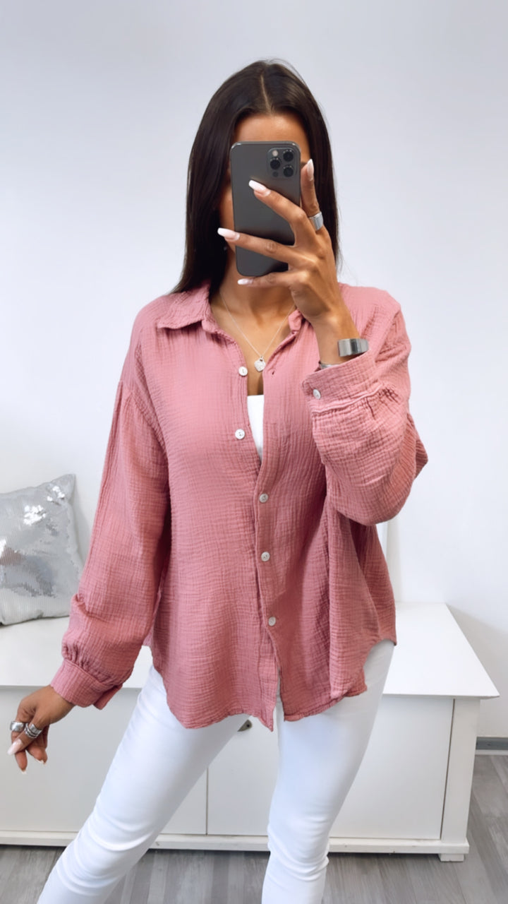 KURZE Oversize Musselin Bluse / helle Beere Art. 3158