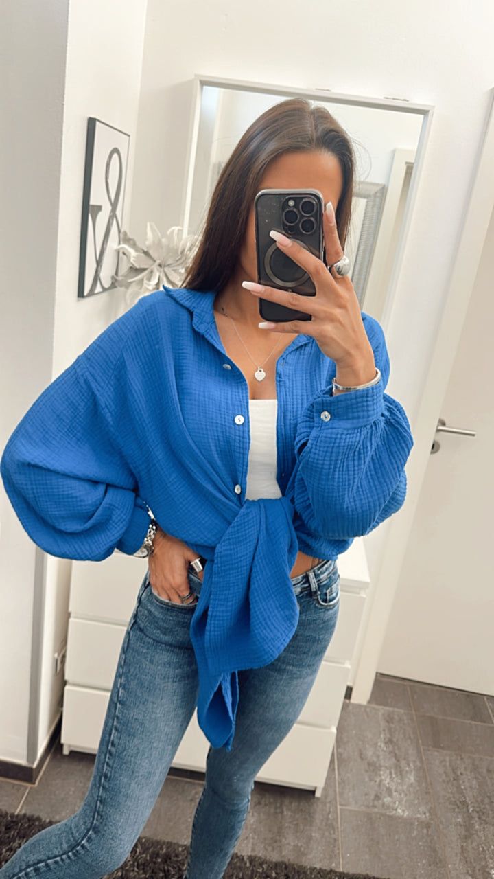 LANGE Oversize Musselin Bluse / royal blau Art. 4345