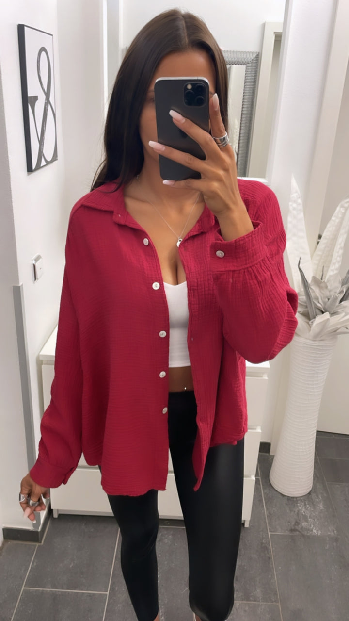 KURZE Oversize Musselin Bluse / weinrot Art. 3144