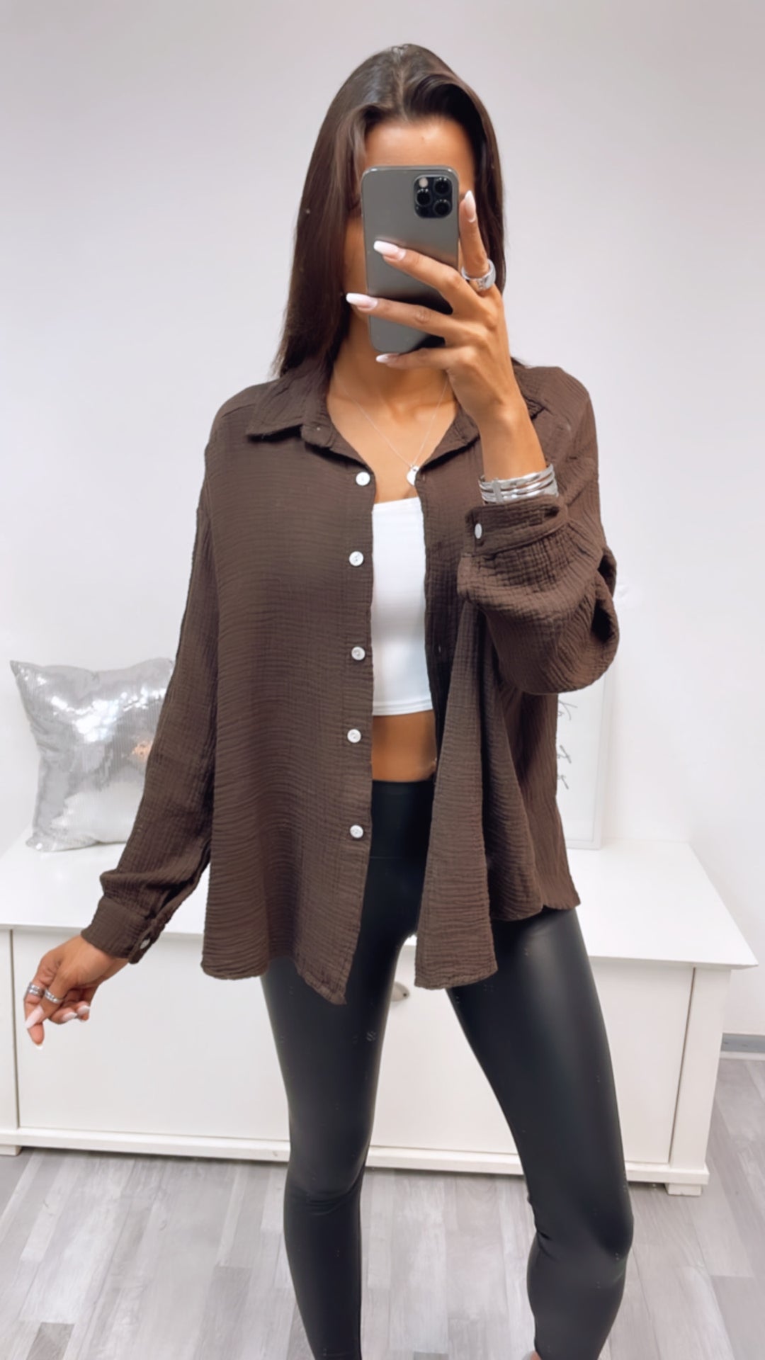 KURZE Oversize Musselin Bluse / braun Art. 3178