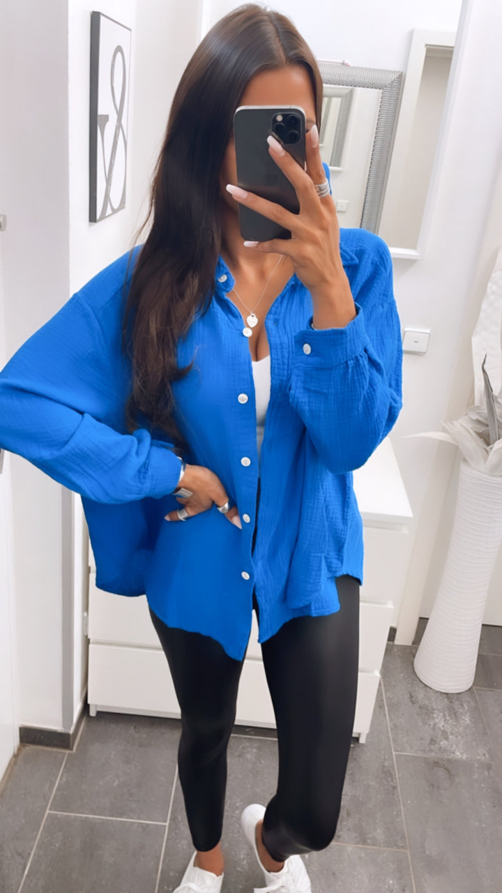 KURZE Oversize Musselin Bluse / royal blau Art. 3141