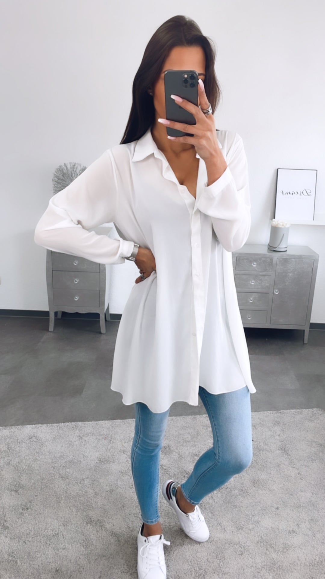 Basic dünne Long Bluse / weiß Art. a015