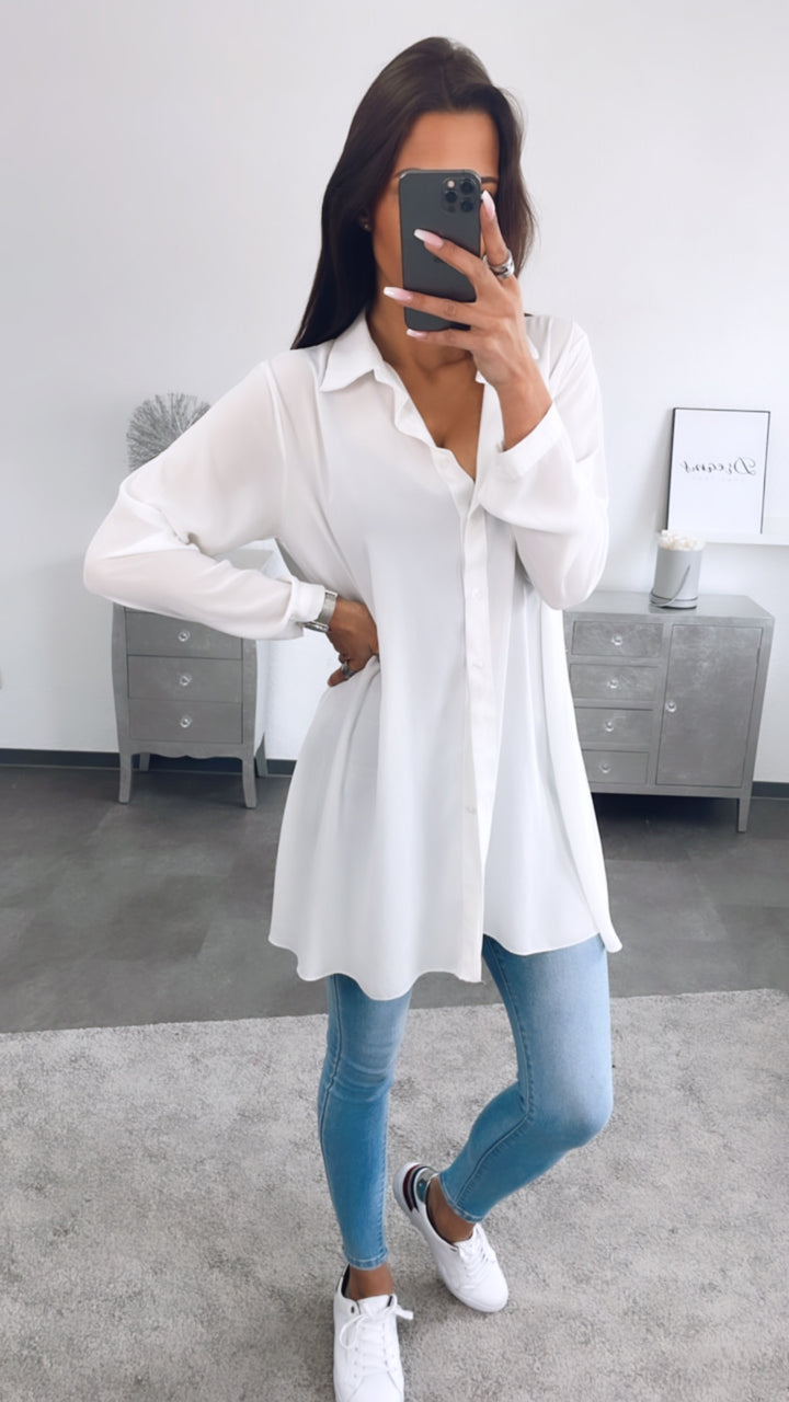 Basic dünne Long Bluse / weiß Art. a015