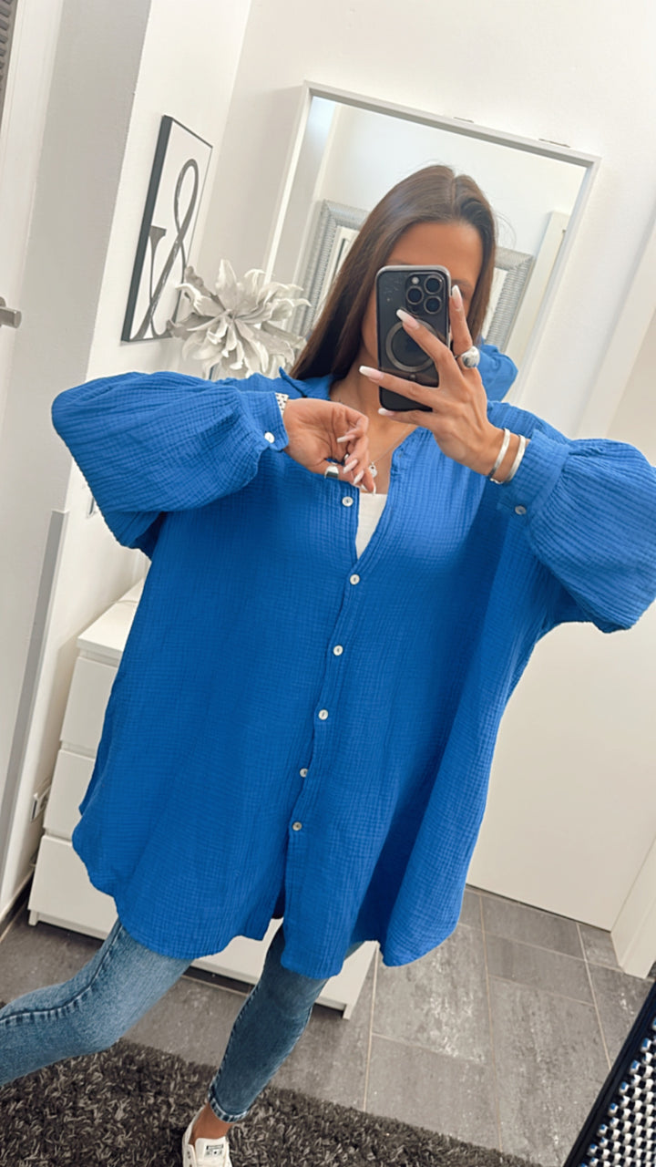 LANGE Oversize Musselin Bluse / royal blau Art. 4345
