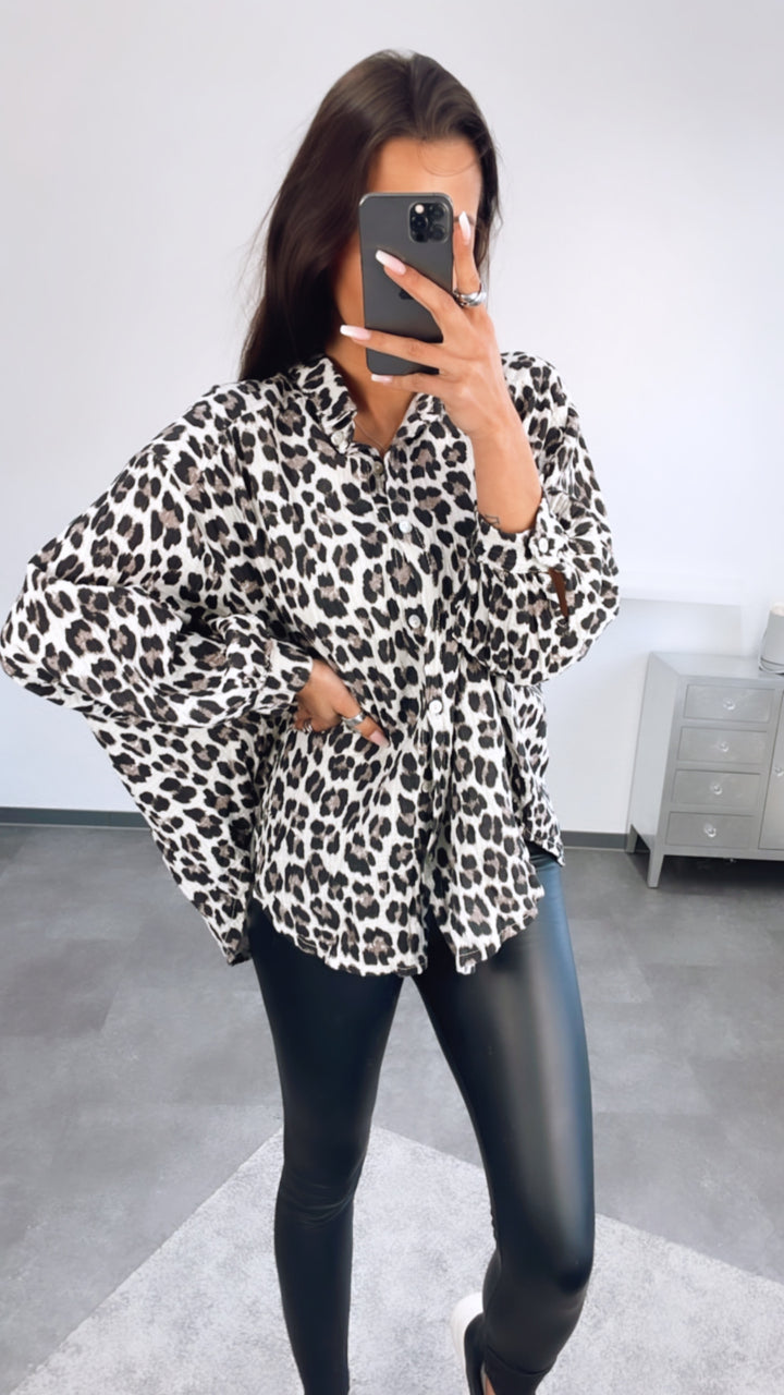 KURZE Oversize Musselin Bluse / Leo creme Art. 2279