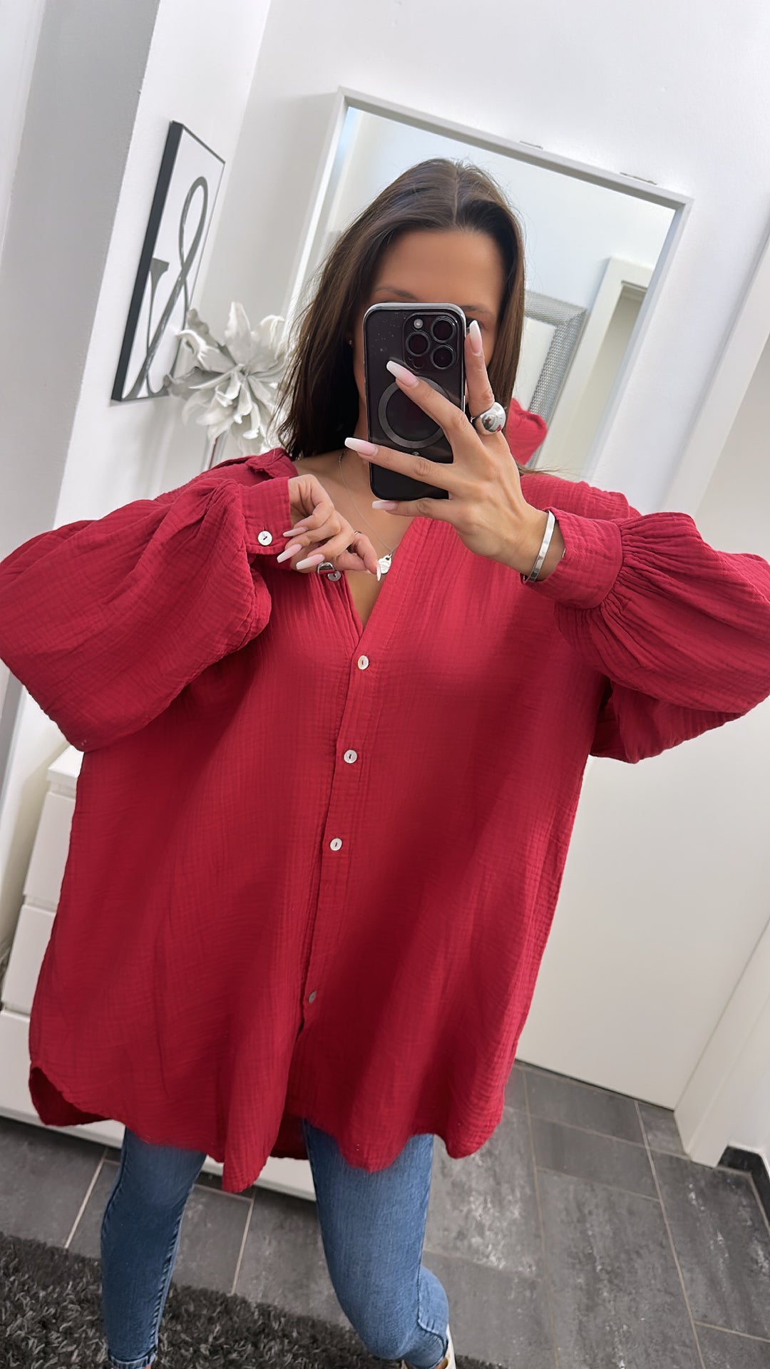 LANGE Oversize Musselin Bluse / weinrot Art. 1583