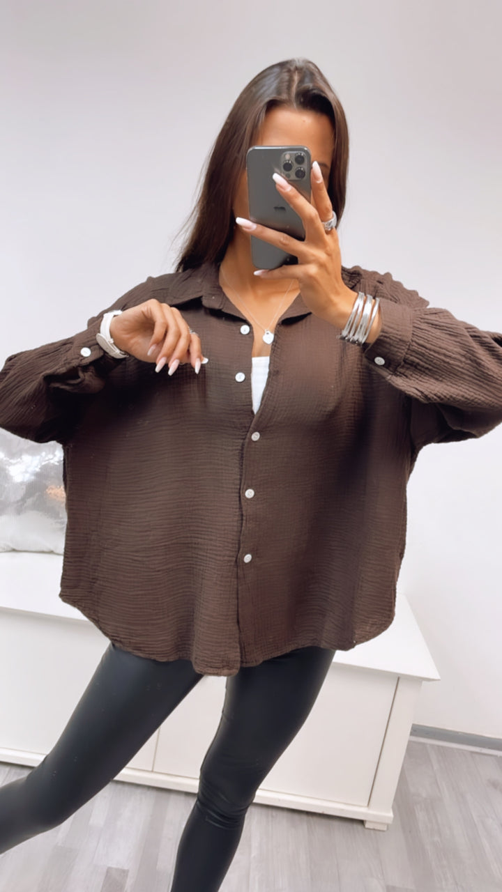KURZE Oversize Musselin Bluse / braun Art. 3178