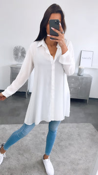 Basic dünne Long Bluse / weiß Art. a015