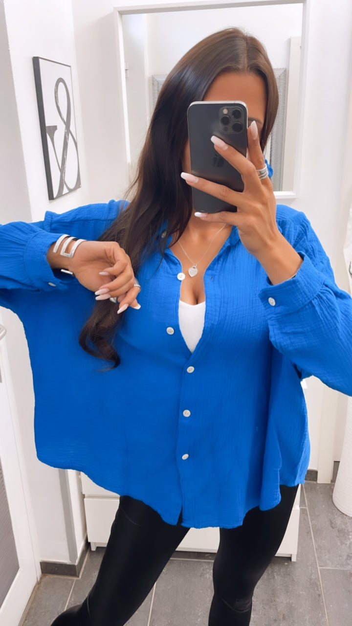 KURZE Oversize Musselin Bluse / royal blau Art. 3141