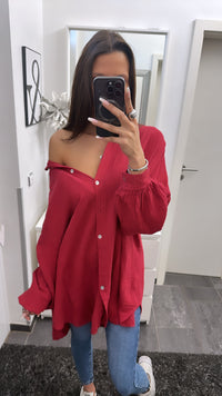 LANGE Oversize Musselin Bluse / weinrot Art. 1583