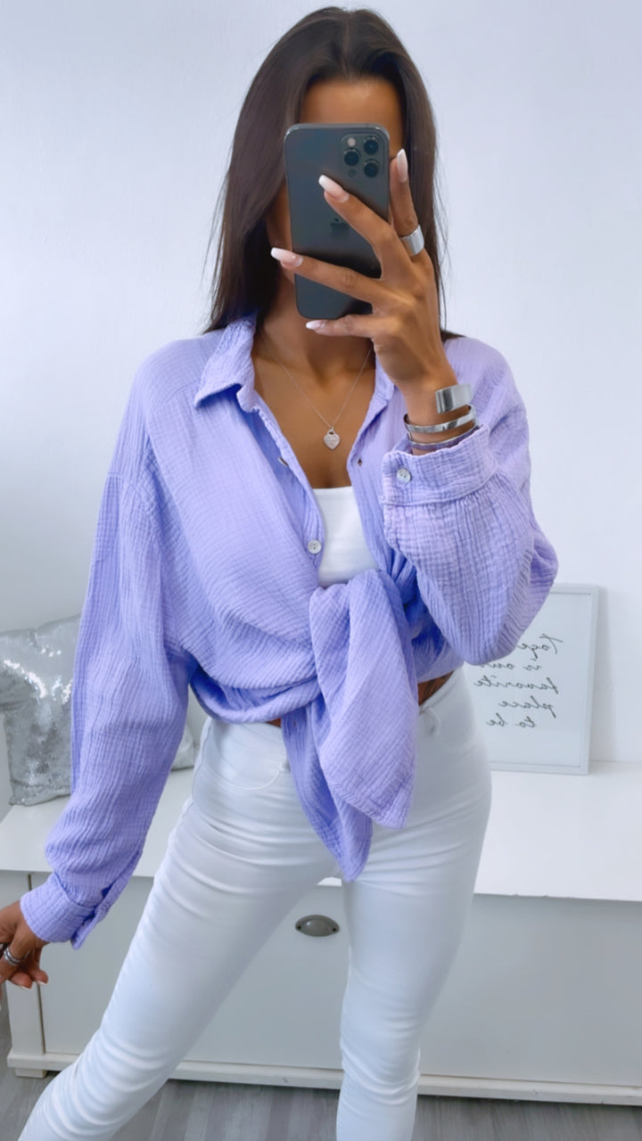 KURZE Oversize Musselin Bluse / lila - flieder Art. 3156