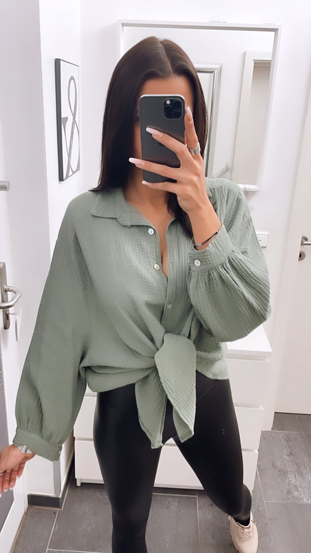 KURZE Oversize Musselin Bluse / khaki Art. 3200